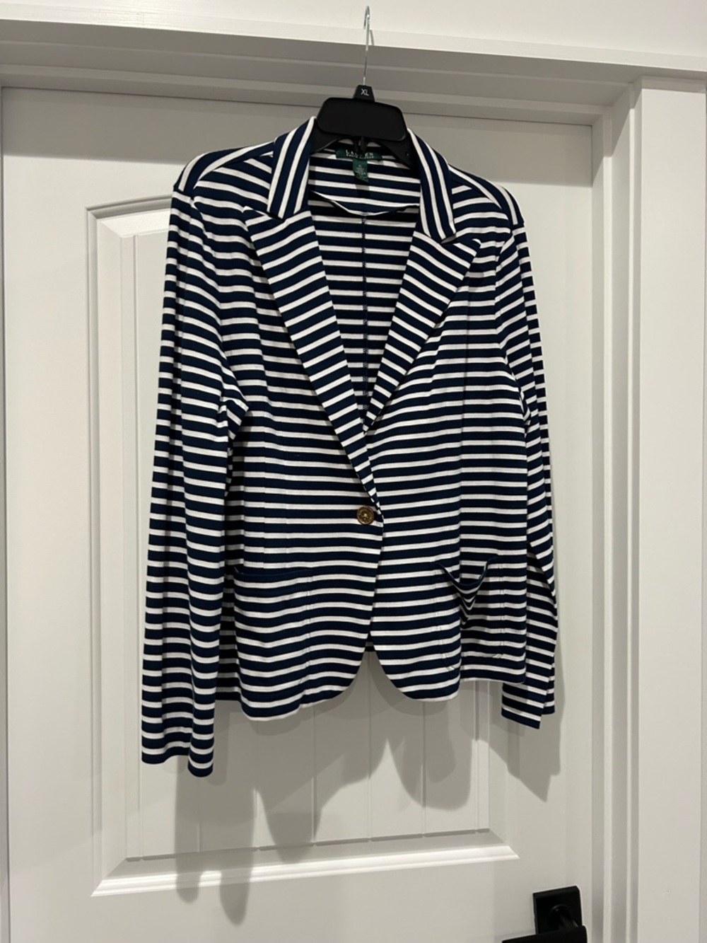 Ralph Lauren Navy and White Striped Single-Button Blazer